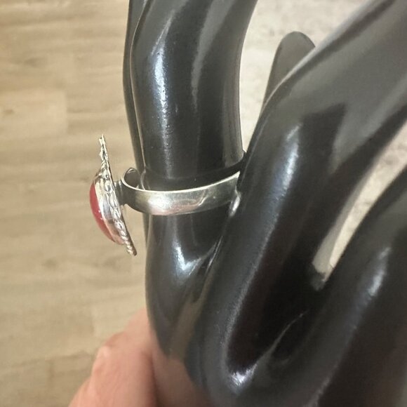 Silver 925 Adjustable Red Coral Ring Boho Woman - Picture 6 of 9